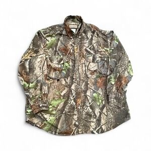 Remington Realtree Green Hardwoods Camo Hunting Shirt Mens XL Long Sleeve‎ Nylon